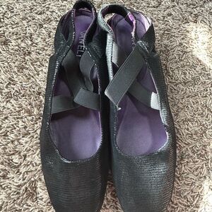 VANELI Marjory Mary Jane Black Liz Print Wedge Shoes elastic Straps Size 9.5.